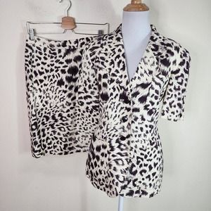 ALGO Of SWITZERLAND 2 Pc Skirt Suit Set Linen Animal Print Size Medium Brown